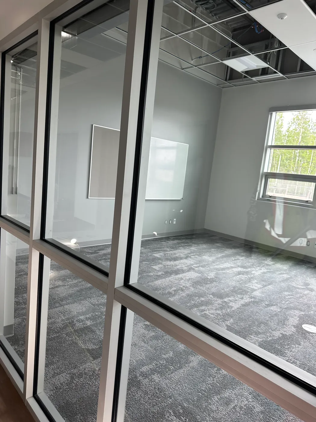 Spotless glass-walled office with fresh carpet after commercial cleaning by Kanians Pro Clean